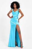 Stretch Satin Mermaid Bridesmaid Dress Sleeveless Pleated Formal Evening Dresses with Slit