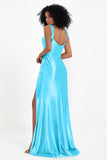 Stretch Satin Mermaid Bridesmaid Dress Sleeveless Pleated Formal Evening Dresses with Slit