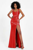Stretch Satin Mermaid Bridesmaid Dress Sleeveless Pleated Formal Evening Dresses with Slit