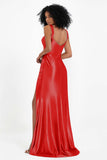 Stretch Satin Mermaid Bridesmaid Dress Sleeveless Pleated Formal Evening Dresses with Slit