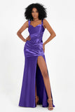 Stretch Satin Mermaid Bridesmaid Dress Sleeveless Pleated Formal Evening Dresses with Slit