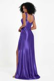 Stretch Satin Mermaid Bridesmaid Dress Sleeveless Pleated Formal Evening Dresses with Slit