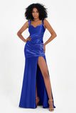 Stretch Satin Mermaid Bridesmaid Dress Sleeveless Pleated Formal Evening Dresses with Slit