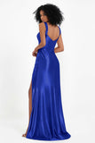 Stretch Satin Mermaid Bridesmaid Dress Sleeveless Pleated Formal Evening Dresses with Slit