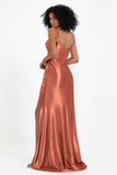 Stretch Satin Mermaid Bridesmaid Dress Sleeveless Pleated Formal Evening Dresses with Slit