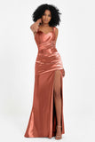 Stretch Satin Mermaid Bridesmaid Dress Sleeveless Pleated Formal Evening Dresses with Slit