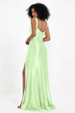 Stretch Satin Mermaid Bridesmaid Dress Sleeveless Pleated Formal Evening Dresses with Slit