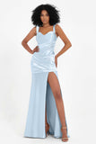 Stretch Satin Mermaid Bridesmaid Dress Sleeveless Pleated Formal Evening Dresses with Slit