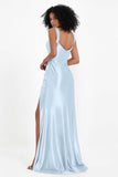 Stretch Satin Mermaid Bridesmaid Dress Sleeveless Pleated Formal Evening Dresses with Slit