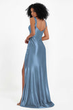 Stretch Satin Mermaid Bridesmaid Dress Sleeveless Pleated Formal Evening Dresses with Slit