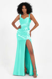 Stretch Satin Mermaid Bridesmaid Dress Sleeveless Pleated Formal Evening Dresses with Slit