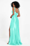Stretch Satin Mermaid Bridesmaid Dress Sleeveless Pleated Formal Evening Dresses with Slit