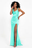 Stretch Satin Mermaid Bridesmaid Dress Sleeveless Pleated Formal Evening Dresses with Slit