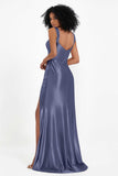 Stretch Satin Mermaid Bridesmaid Dress Sleeveless Pleated Formal Evening Dresses with Slit
