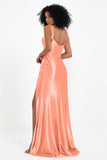 Stretch Satin Mermaid Bridesmaid Dress Sleeveless Pleated Formal Evening Dresses with Slit