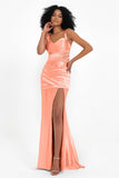 Stretch Satin Mermaid Bridesmaid Dress Sleeveless Pleated Formal Evening Dresses with Slit