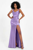 Stretch Satin Mermaid Bridesmaid Dress Sleeveless Pleated Formal Evening Dresses with Slit