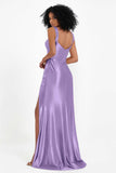 Stretch Satin Mermaid Bridesmaid Dress Sleeveless Pleated Formal Evening Dresses with Slit