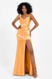 Stretch Satin Mermaid Bridesmaid Dress Sleeveless Pleated Formal Evening Dresses with Slit