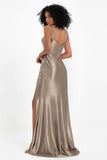 Stretch Satin Mermaid Bridesmaid Dress Sleeveless Pleated Formal Evening Dresses with Slit