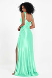 Stretch Satin Mermaid Bridesmaid Dress Sleeveless Pleated Formal Evening Dresses with Slit
