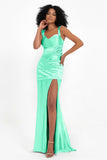 Stretch Satin Mermaid Bridesmaid Dress Sleeveless Pleated Formal Evening Dresses with Slit