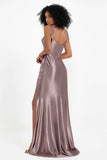 Stretch Satin Mermaid Bridesmaid Dress Sleeveless Pleated Formal Evening Dresses with Slit