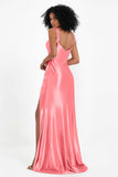 Stretch Satin Mermaid Bridesmaid Dress Sleeveless Pleated Formal Evening Dresses with Slit
