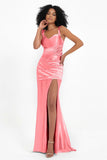 Stretch Satin Mermaid Bridesmaid Dress Sleeveless Pleated Formal Evening Dresses with Slit