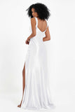 Stretch Satin Mermaid Bridesmaid Dress Sleeveless Pleated Formal Evening Dresses with Slit