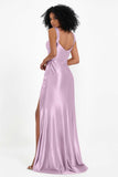 Stretch Satin Mermaid Bridesmaid Dress Sleeveless Pleated Formal Evening Dresses with Slit