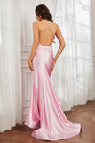 Spaghetti Straps Applique Mermaid Satin Sweep Train Formal Evening Gown Prom Party Dresses
