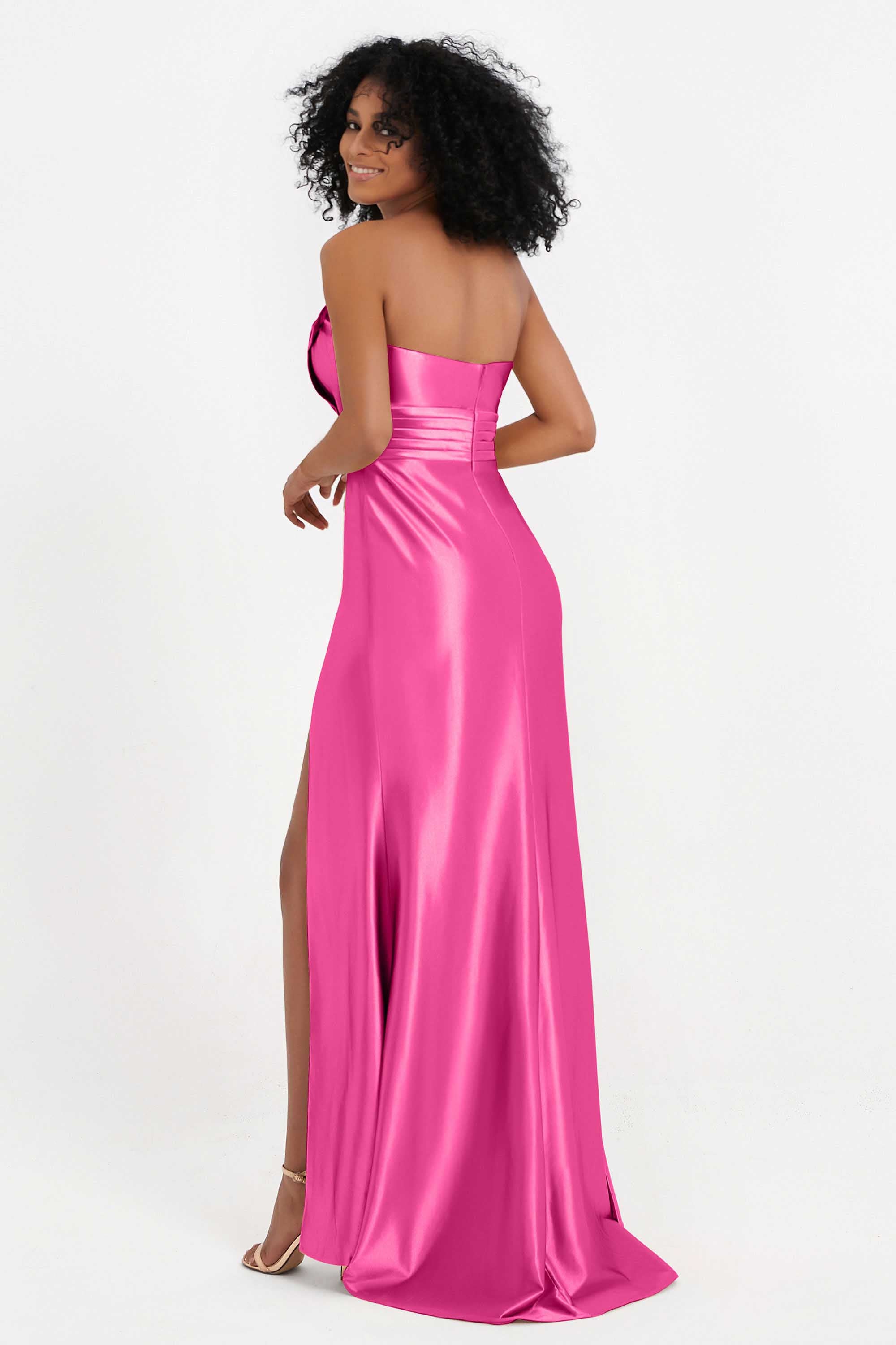 Straight Across Stretch Satin Sheath Formal Evening Dresses with Slit Long Prom Party Dress