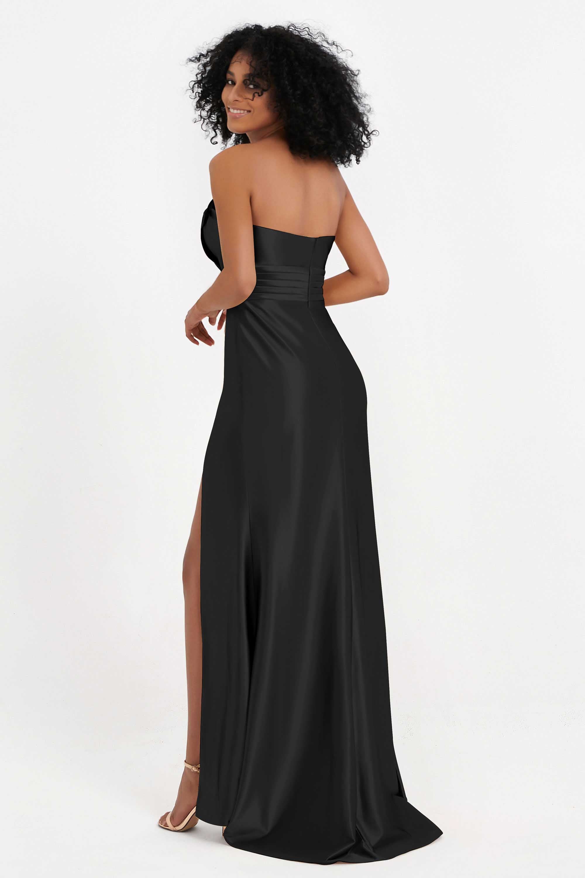 Straight Across Stretch Satin Sheath Formal Evening Dresses with Slit Long Prom Party Dress