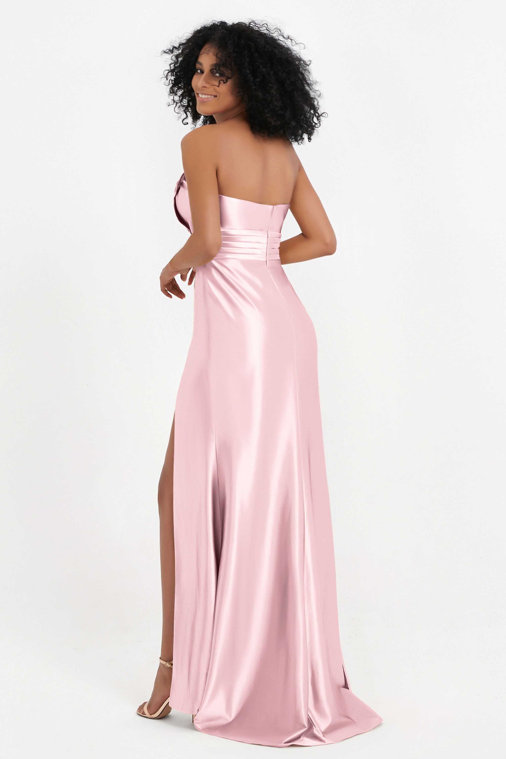 Straight Across Stretch Satin Sheath Formal Evening Dresses with Slit Long Prom Party Dress