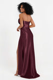 Straight Across Stretch Satin Sheath Formal Evening Dresses with Slit Long Prom Party Dress