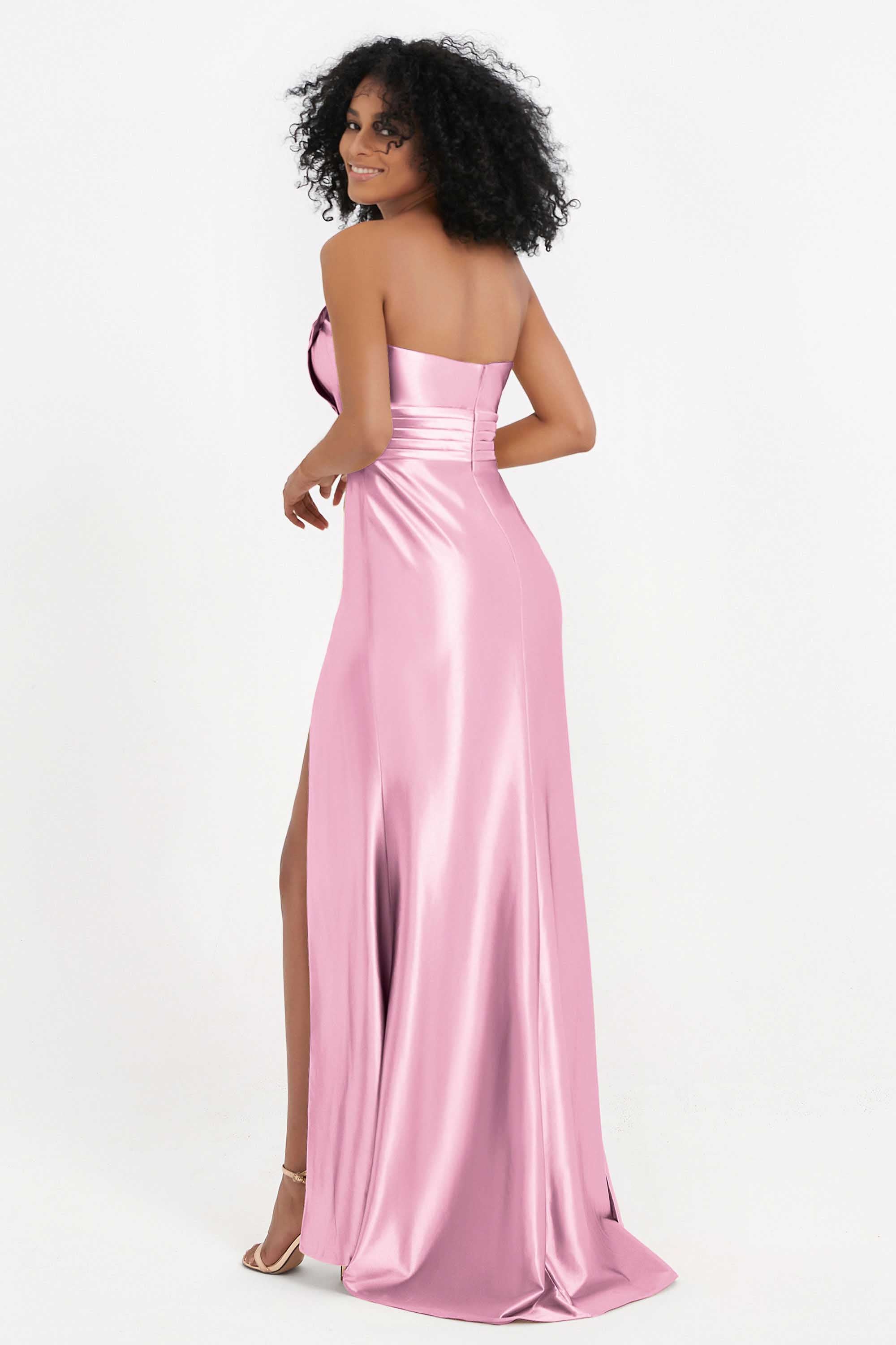 Straight Across Stretch Satin Sheath Formal Evening Dresses with Slit Long Prom Party Dress