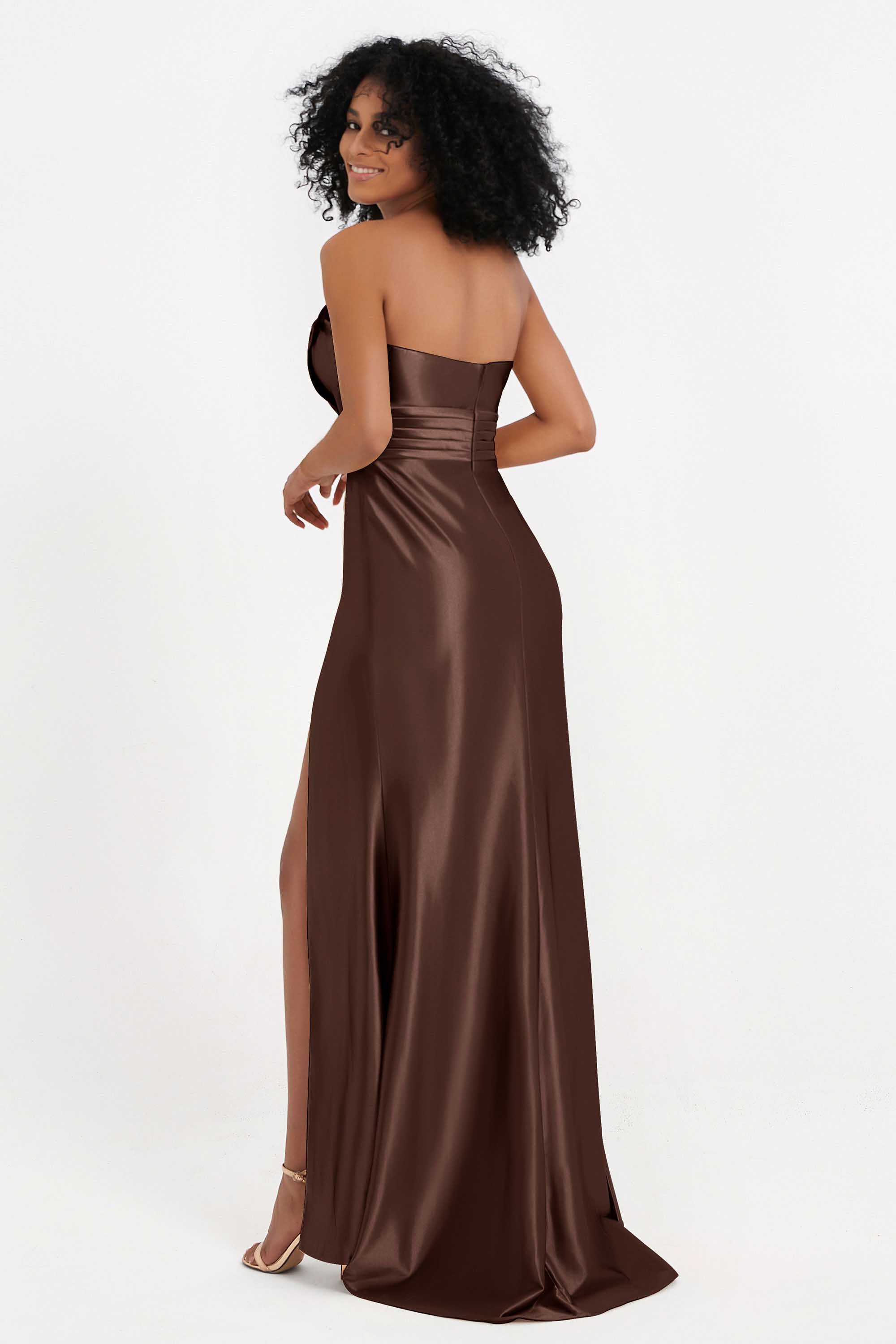 Straight Across Stretch Satin Sheath Formal Evening Dresses with Slit Long Prom Party Dress
