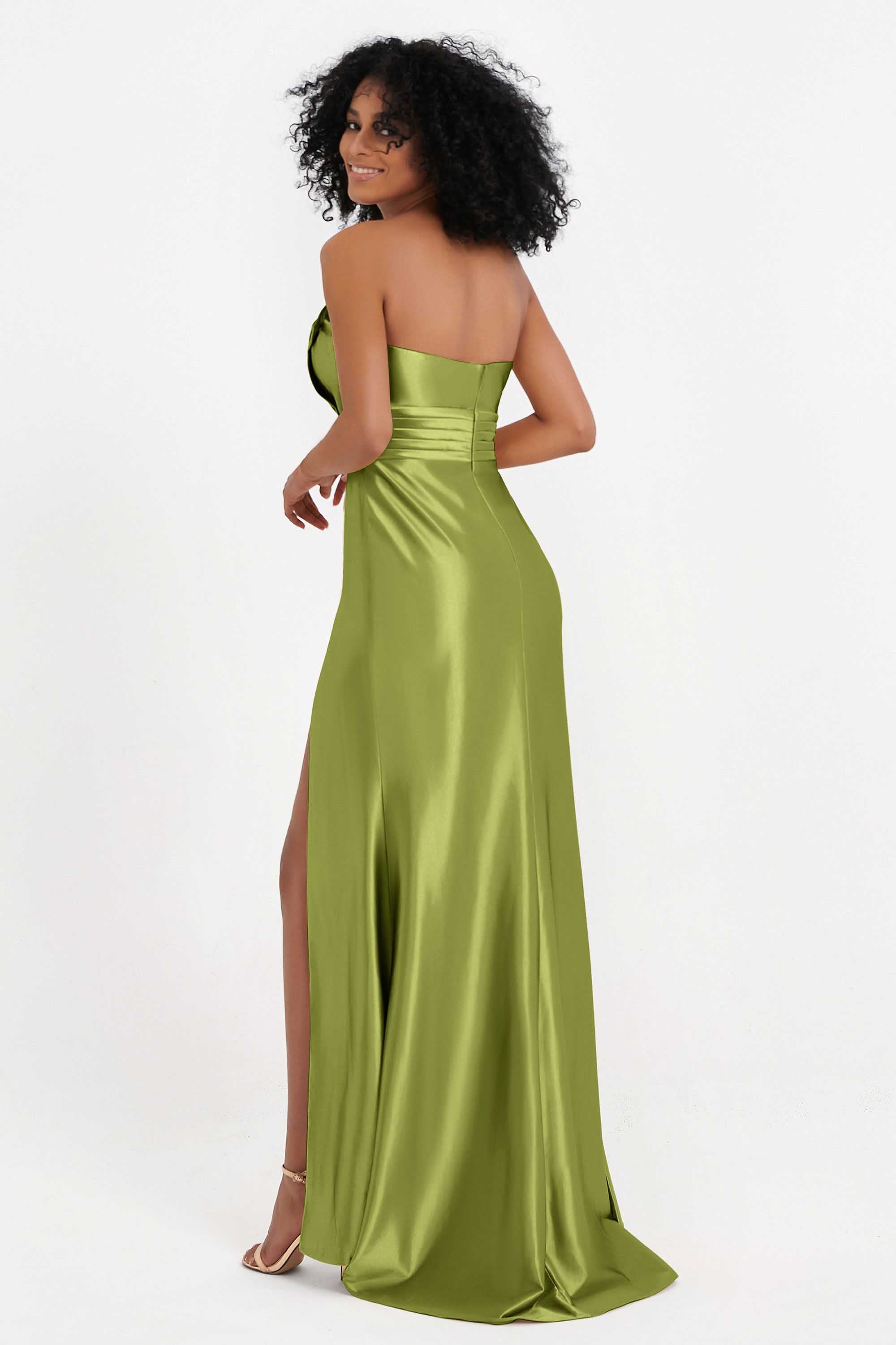 Straight Across Stretch Satin Sheath Formal Evening Dresses with Slit Long Prom Party Dress