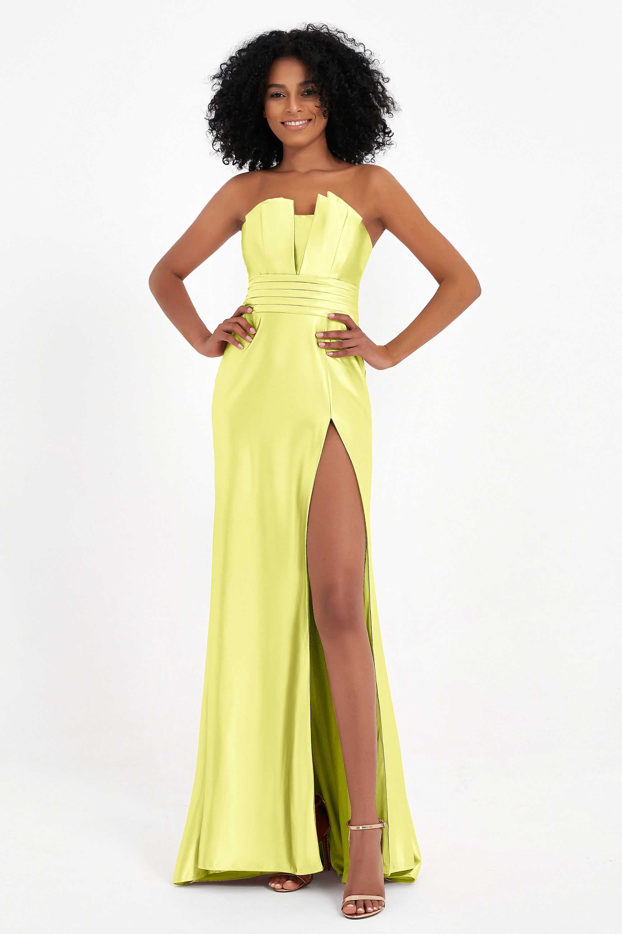 Straight Across Stretch Satin Sheath Formal Evening Dresses with Slit Long Prom Party Dress