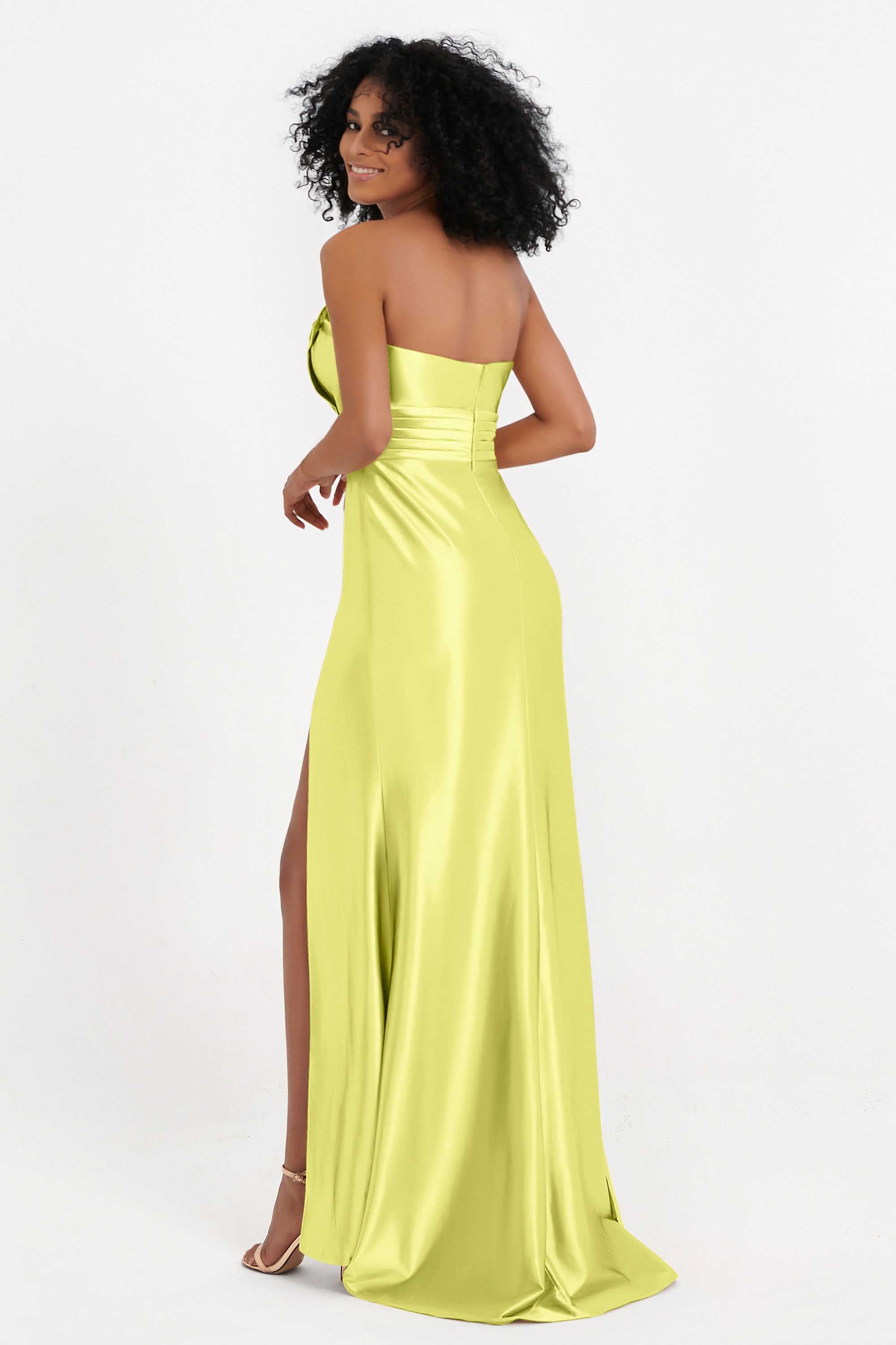 Straight Across Stretch Satin Sheath Formal Evening Dresses with Slit Long Prom Party Dress