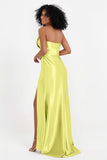 Straight Across Stretch Satin Sheath Formal Evening Dresses with Slit Long Prom Party Dress