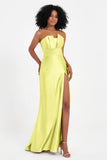 Straight Across Stretch Satin Sheath Formal Evening Dresses with Slit Long Prom Party Dress