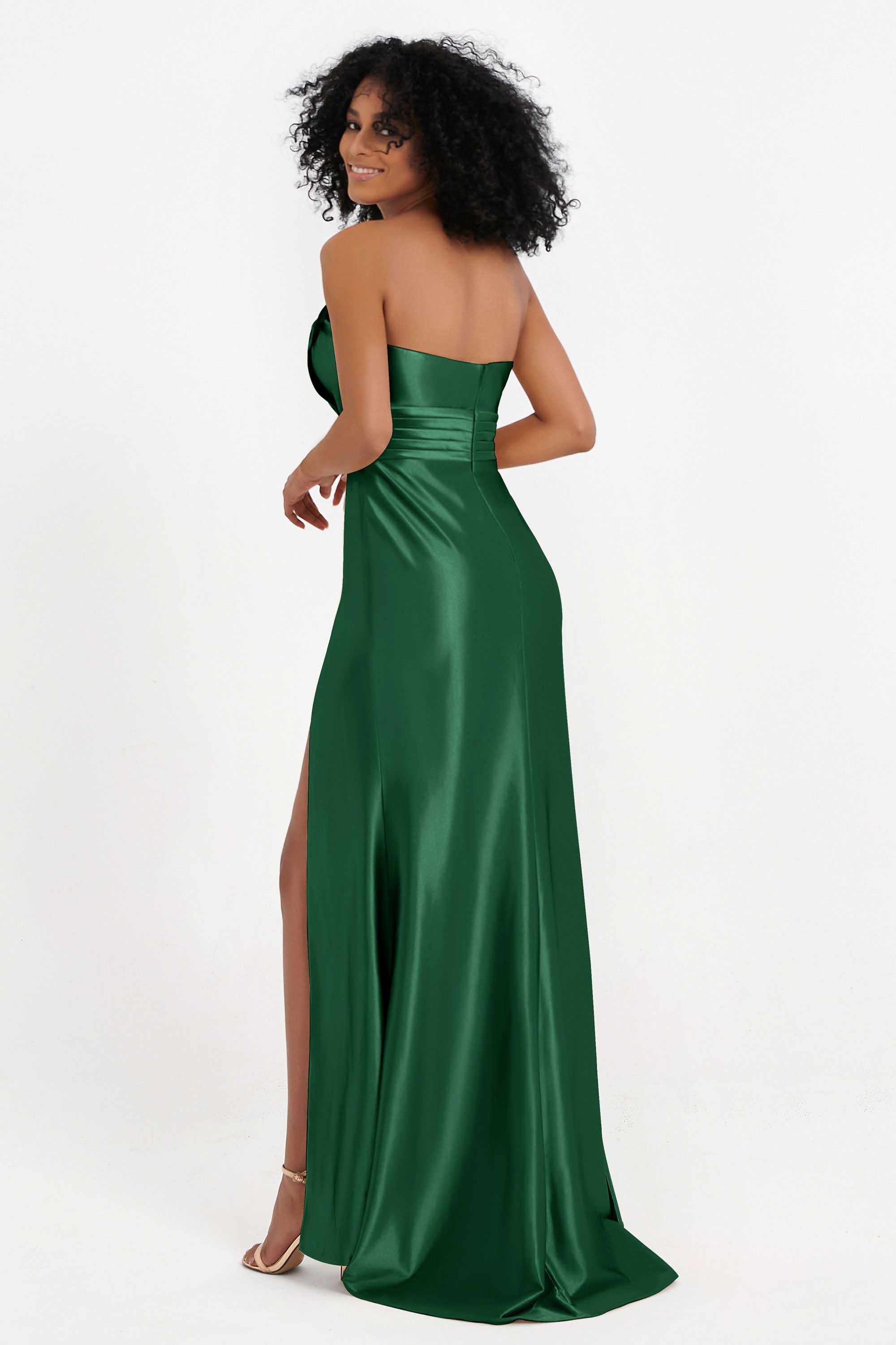 Straight Across Stretch Satin Sheath Formal Evening Dresses with Slit Long Prom Party Dress