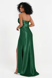 Straight Across Stretch Satin Sheath Formal Evening Dresses with Slit Long Prom Party Dress