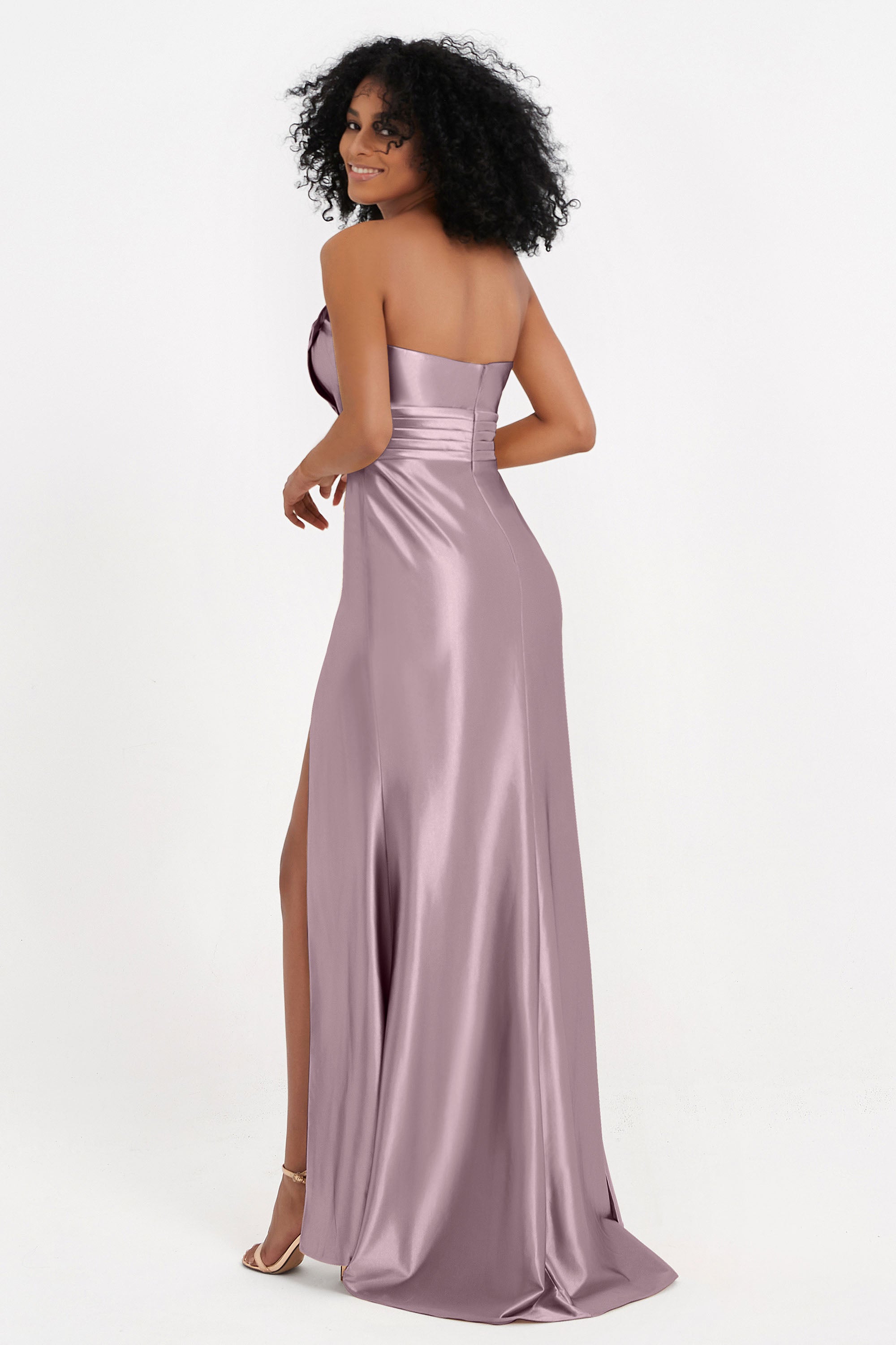 Straight Across Stretch Satin Sheath Formal Evening Dresses with Slit Long Prom Party Dress