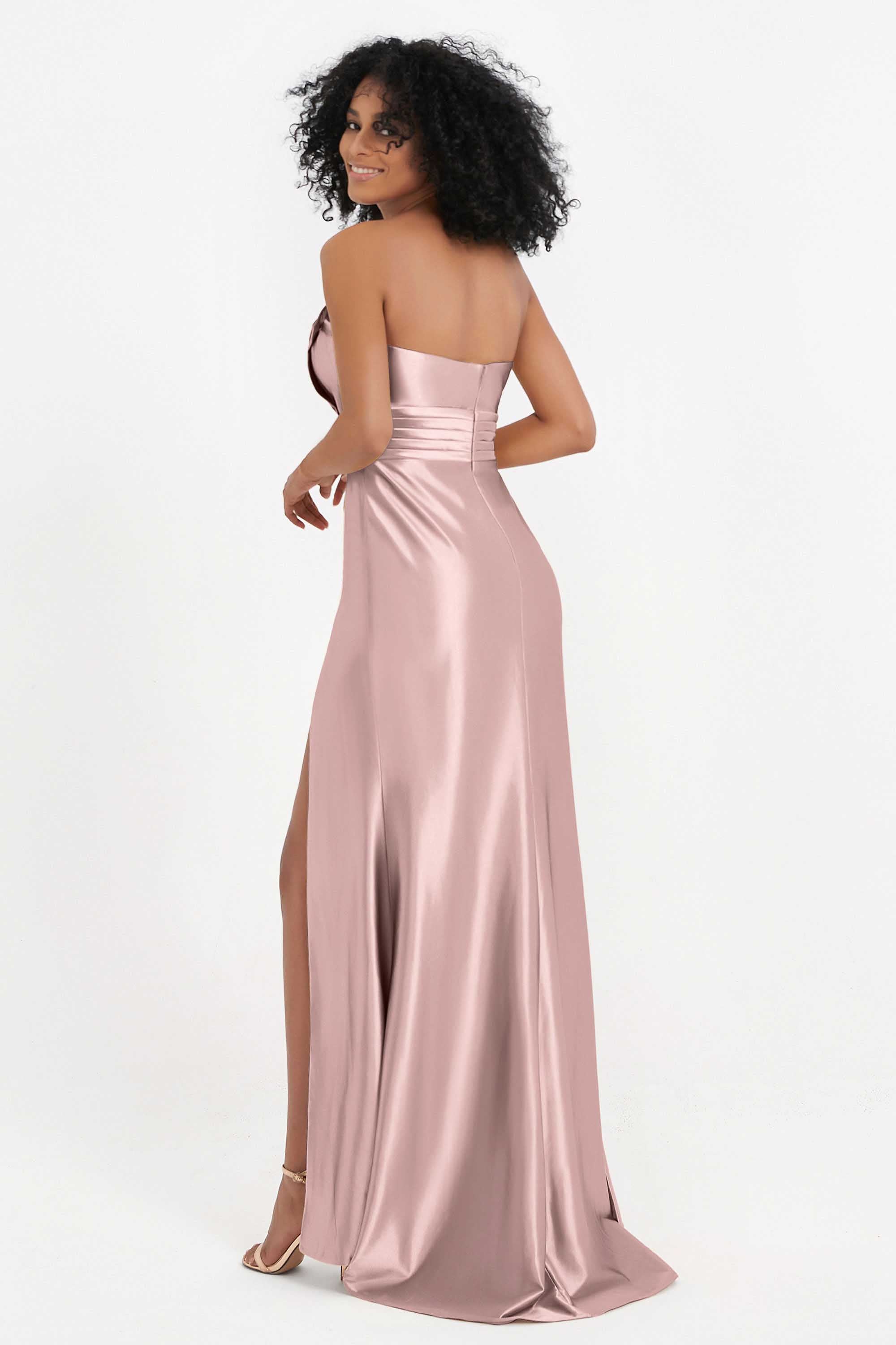 Straight Across Stretch Satin Sheath Formal Evening Dresses with Slit Long Prom Party Dress