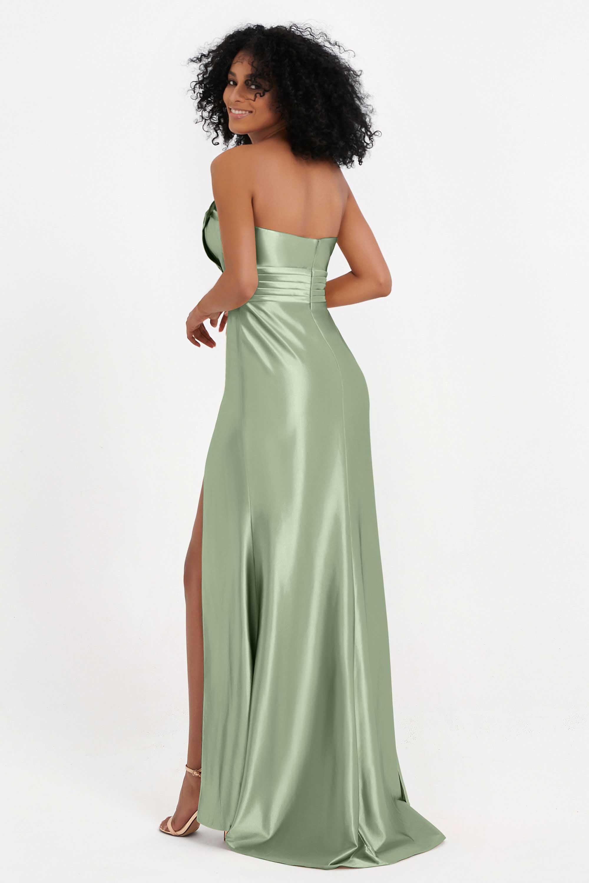 Straight Across Stretch Satin Sheath Formal Evening Dresses with Slit Long Prom Party Dress
