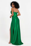 Straight Across Stretch Satin Sheath Formal Evening Dresses with Slit Long Prom Party Dress