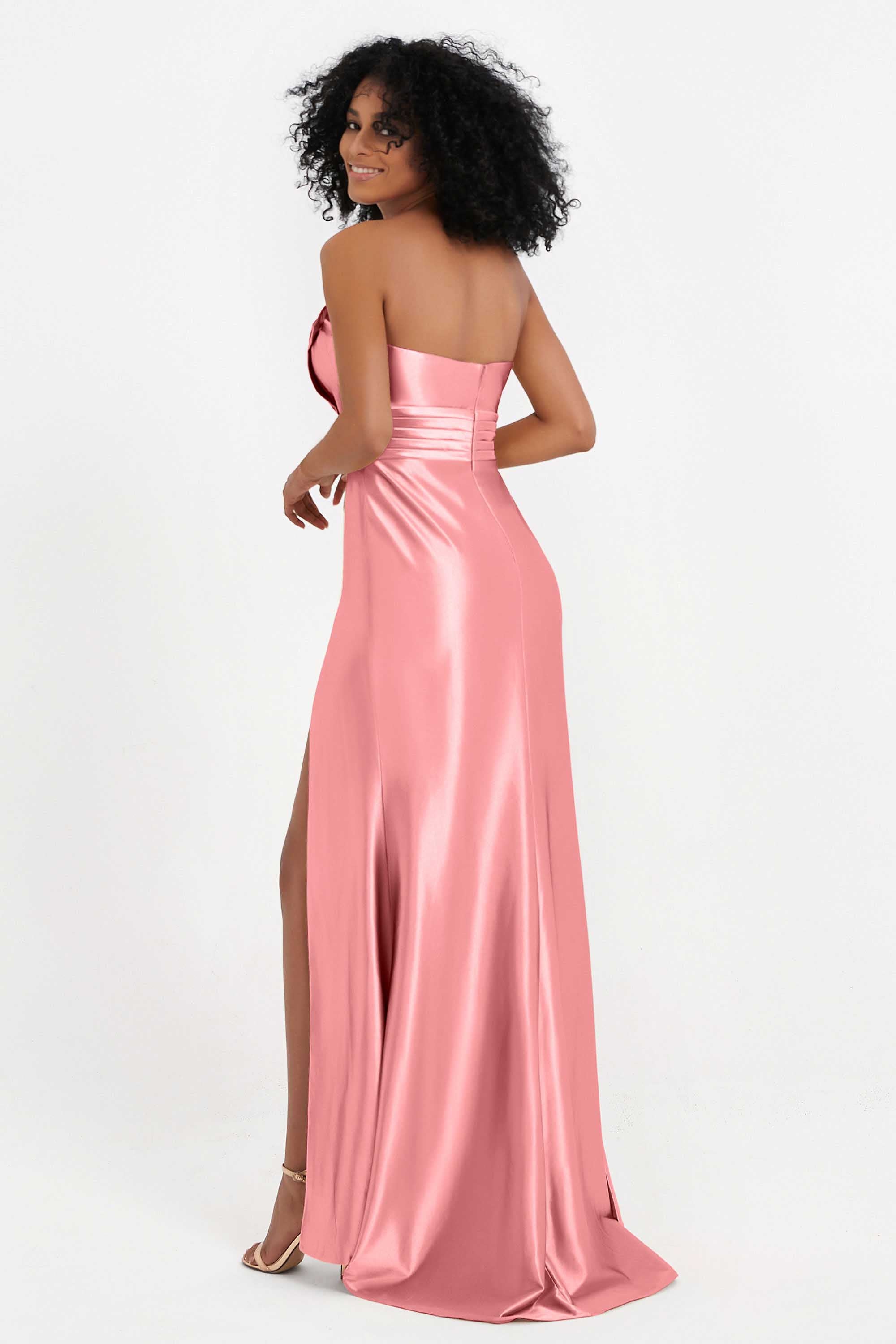 Straight Across Stretch Satin Sheath Formal Evening Dresses with Slit Long Prom Party Dress